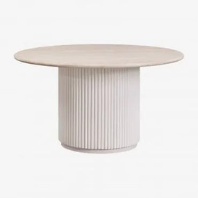 Okrągły Stół Jadalniany Z Naturalnego Kamienia I Drewna Mango Giselda Travertine & Ø140 Cm - Sklum