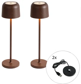 Zewnetrzna Zestaw 2 lamp stołowych Grzyb Rdzawo-brązowy w tym stacja ładująca - Raika Nowoczesny Oswietlenie zewnetrzne