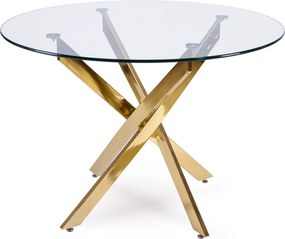 Stół Okrągły Szklany SALLO 100 cm ze Złotymi Nogami Nowoczesny Glamour