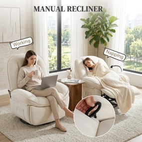 HOMCOM Fotel Relaksacyjny, Obracany Fotel z Funkcją Kołysania i Rozkładania, Głębokie Siedzisko, Grube Oparcie, Łatwy Montaż, Kremowy | Aosom PL