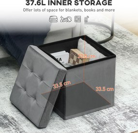 HOMCOM Składana pufa z miejscem do przechowywania, skrzynka do przechowywania, pianka, MDF, Szary