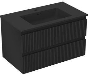 Mexen Rivel szafka łazienkowa 80 cm z umywalką Otis, 2 szuflady, ryflowana , czarna mat - 91A20-08047-2-BFF71-W18M71