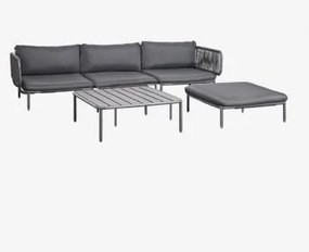 Modułowa Sofa Ogrodowa 3-częściowa Z 2 Narożnymi Fotelami, Pufem I Stolikiem Kawowym Roubly Grafitowa Szarość - Sklum