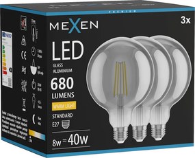 Mexen Vintis 3x żarówka filament LED E27, G125, 8W, Ciepła - 2700K, 680 lm, smoke - L158-E27-0827-70x03