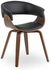 Krzesło Tapicerowane z Drewna Giętego GARY Orzech/Czarne Ekoskóra Nowoczesne Loft
