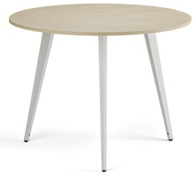 Stolik kawowy PRIMO VIBE, średnica 100 cm, biała podstawa, brzoza