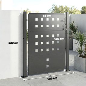 Outsunny Furtka ogrodowa z ocynkowanej stali, metalowa furtka z uchwytem, zamkiem i 3 kluczami, zamykana bramka 105x130 cm, ciemnoszara | Aosom PL