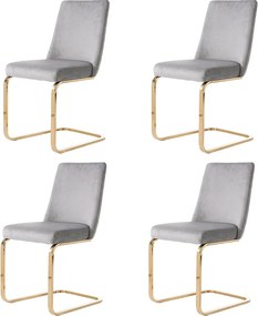 Zestaw 4 luksusowych krzeseł welurowych do salonu - 64,14 x 63,5 x 47,63 cm - oparcie w kształcie diamentu - złote metalowe nogi - szary