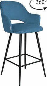 Hoker Milano krzesło barowe tkanina Welur podstawa metalowa elegancki klimat wnętrza : Kolor nogi - Czarna stożek, Kolor tkaniny - VELVET - MG33, Typ siedziska - Siedzisko obrotowe 360°
