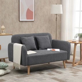 HOMCOM Nowoczesna sofa 2-osobowa z poduszkami, aksamitna kanapa szara 130x70x80 cm | Aosom PL