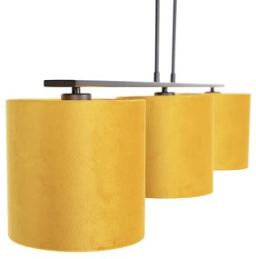 Lampa wisząca z abażurami z weluru żółtymi ze złotem 20cm - Combi 3 DeluxeWiejski/ Rustykalny / Vintage Oswietlenie wewnetrzne