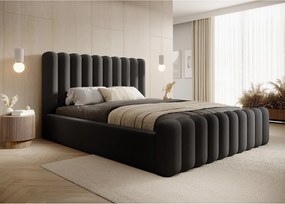 Trwałe łóżko tapicerowane Mona VII, nowoczesny design, pojemna skrzynia, łatwa w pielęgnacji tkanina 160x200 cm, czarny