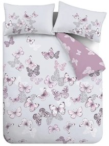 Różowo-jasnoszara pościel dwuosobowa 230x220 cm Scatter Butterfly – Catherine Lansfield