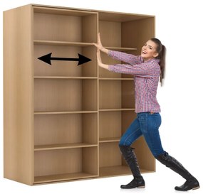 Dwurzędowa biblioteka przesuwna DOUBLE, 1800 x 700 x 2000 mm, buk