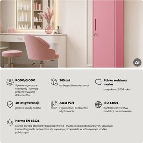 Szafa biurowa metalowa na akta, wąska, pudrowy róż, 450x1850x400 mm: ALEX Fresh Style