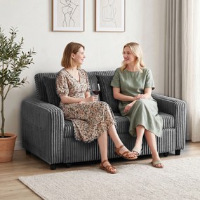 HOMCOM Sofa-łóżko 2-osobowa, pokrycie ze sztruksu, przekształcalna w sofę rozkładaną, 2 poduszki, kieszenie boczne, 157 x 190 cm, ciemnoszara | Aosom PL