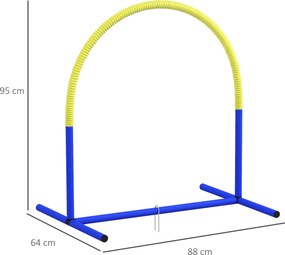 Zestaw Agility PawHut dla Psów, Trening dla Początkujących, 4 Łuki, z Torbą Transportową, Niebiesko-Żółty, 88 x 64 x 95 cm