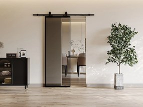 Drzwi przesuwne z naściennym systemem przesuwnym – aluminium i szkło hartowane przydymione – wys. 205 x dł. 73 cm – LINCI II