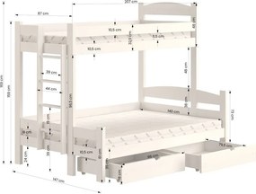 Łóżko piętrowe Lovic 80x200/140x200 z szufladami prawostronne - biały