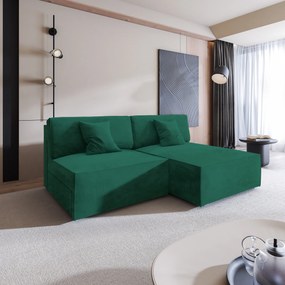 Masseno Narożnik FIORO z funkcją spania i pojemnikiem na pościel Narozniki L, Rozkładana sofa - Butelkowa zieleń, MONOLITH 37