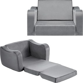 Kanapa dla Dzieci SucceBuy 2-w-1 Przekształcana w Leżankę, Składane i Miękkie Łóżko Kanapowe, z Podłokietnikami, z Gąbki 28D i Krótkim Włosiem, Szary, M