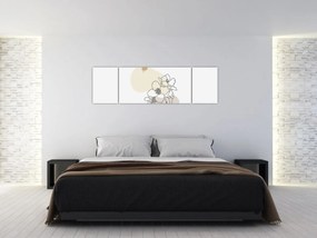 Obraz - Beżowe kwiaty z motylem N⁰3 (170x50 cm)