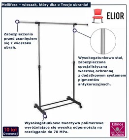 Regukowany czarny wieszak na kółkach M4-F88