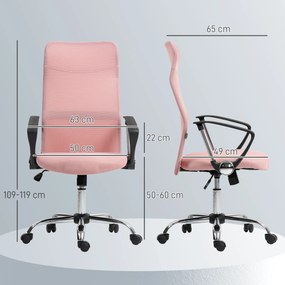 HOMCOM Ergonomiczne krzesło biurowe regulowany obrotowy fotel z funkcją bujania, tkanina mesh, 63 x 65 x 109-119 cm różowy | Aosom PL