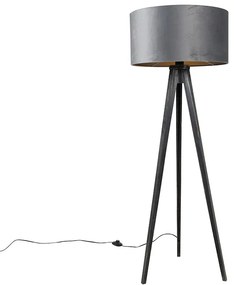 Lampa podłogowa statyw czarna z szarym kloszem 50 cm - Tripod Classic Nowoczesny Oswietlenie wewnetrzne
