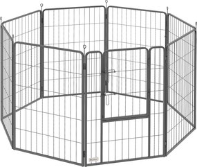 PawHut Kojec dla Szczeniąt 8-panelowy, Elastyczny i Składany z Drzwiami i Kolcami do Ziemi, 100cm Wysokość