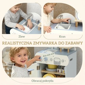 AIYAPLAY Zestaw kuchni ze zlewem, 32 elementy akcesoriów, MDF, dla dzieci od 3 lat, jasnoniebieska