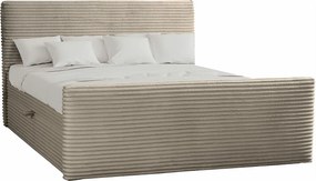 Łóżko kontynentalne z pojemnikiem i topperem TRENTO, pluszowy sztruks VELO, 120x200 cm, Beżowy, H3-Bonell