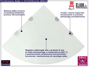 Biała półka narożna z hartowanego szkła - Gaja 4X