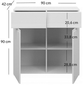 Komoda Dwudrzwiowa z Szufladami do Salonu MIST 90 cm Biały połysk Nowoczesna