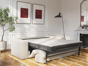 Kanapa  4-osobowa rozkładana z beżowej teksturowanej tkaniny- Materac 16 cm z pianką z pamięcią kształtu POGNIA