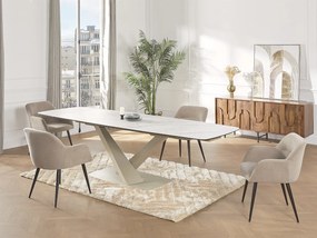Rozkładany stół jadalniany 6-10-osobowy z ceramiki i metalu – imitacja marmuru biały i beżowy – MALATA marki Pascal Morabito