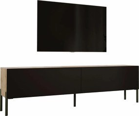 Szafka RTV: Dąb Wotan / Czarny Mat, nogi czarne, 170 x 52 x 32 cm