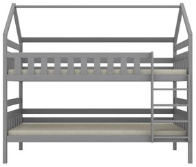 Łóżko piętrowe domek FELIKS 180x90 szare drewniane trzyosobowe KOCOT KIDS