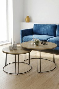 Industrialny zestaw stolików kawowych czarny + dąb artisan M8-D42