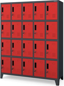 Szafa BHP 20-skrytkowa 136x45x172 cm Robert, antracyt/czerwony