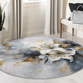 Niebiesko-szary okrągły dywan odpowiedni do prania ø 150 cm Golden Lilly – Mila Home