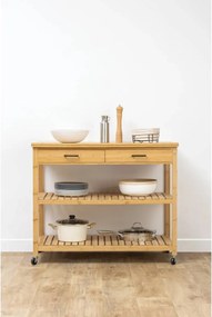 Wyspa kuchenna na kółkach, bambus, 108 x 60 x 90 cm