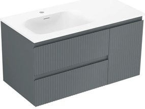 Mexen Rivel szafka łazienkowa 90 cm z umywalką Vela lewą, 2S, 1D, ryflowana, grafit mat/biała mat - 91A23-09047-3-BBFFF66-W23L01