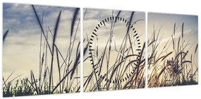 Obraz kwiatów łąkowych (z zegarem) (90x30 cm)