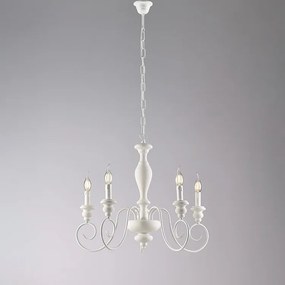 Żyrandol Cascina z drewna i lakierowanego na biało żelaza, shabby 5 świateł 115 Ø60 BL265-5-BCO