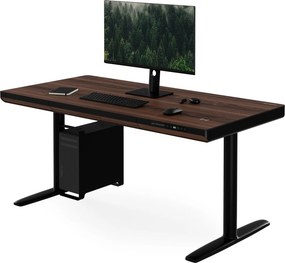 Biurko elektryczne sit-stand z szufladą i ładowarką bezprzewodową Qi czarne/orzech, 1400 mm: ELLIS