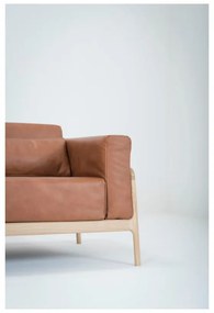 Karmelowa sofa z bawolej skóry z konstrukcją z litego drewna dębowego Gazzda Fawn, 180 cm