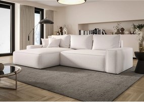 Narożnik MONA z funkcją spania ARAGON 01 biały lewy sofa w kształcie litery L z pojemnikiem na pościel sofa do salonu kanapa sofa rozkładana kanapa z pojemnikiem