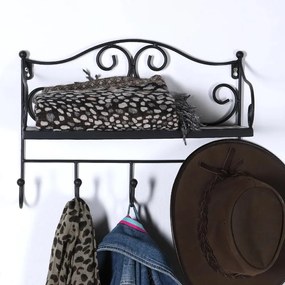 Czarny metalowy wieszak ścienny z półką 42 cm Almeria – Garden Pleasure