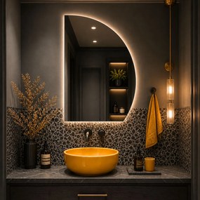 Lustro półokrągłe z podświetleniem MOON Half Cut LED | Różne rozmiary | Różne kolory : Kolor tafli szkła - Srebrny, Rozmiar - 25 x 40 cm, Wersja - Prawa